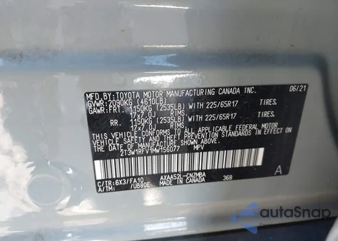 2021 Toyota Rav4 Xle from USA, damaged, VIN 2T3W1RFV1MW156077